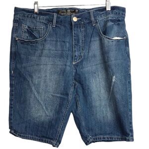 SOUL DRIFTER Denim Jean Shorts 34 Med Wash Blue 100% Cotton Bermuda Long
